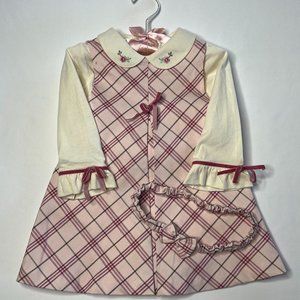 First Impressions Pink Plaid Dress Bodysuit Headband 6-9m Christmas Holiday